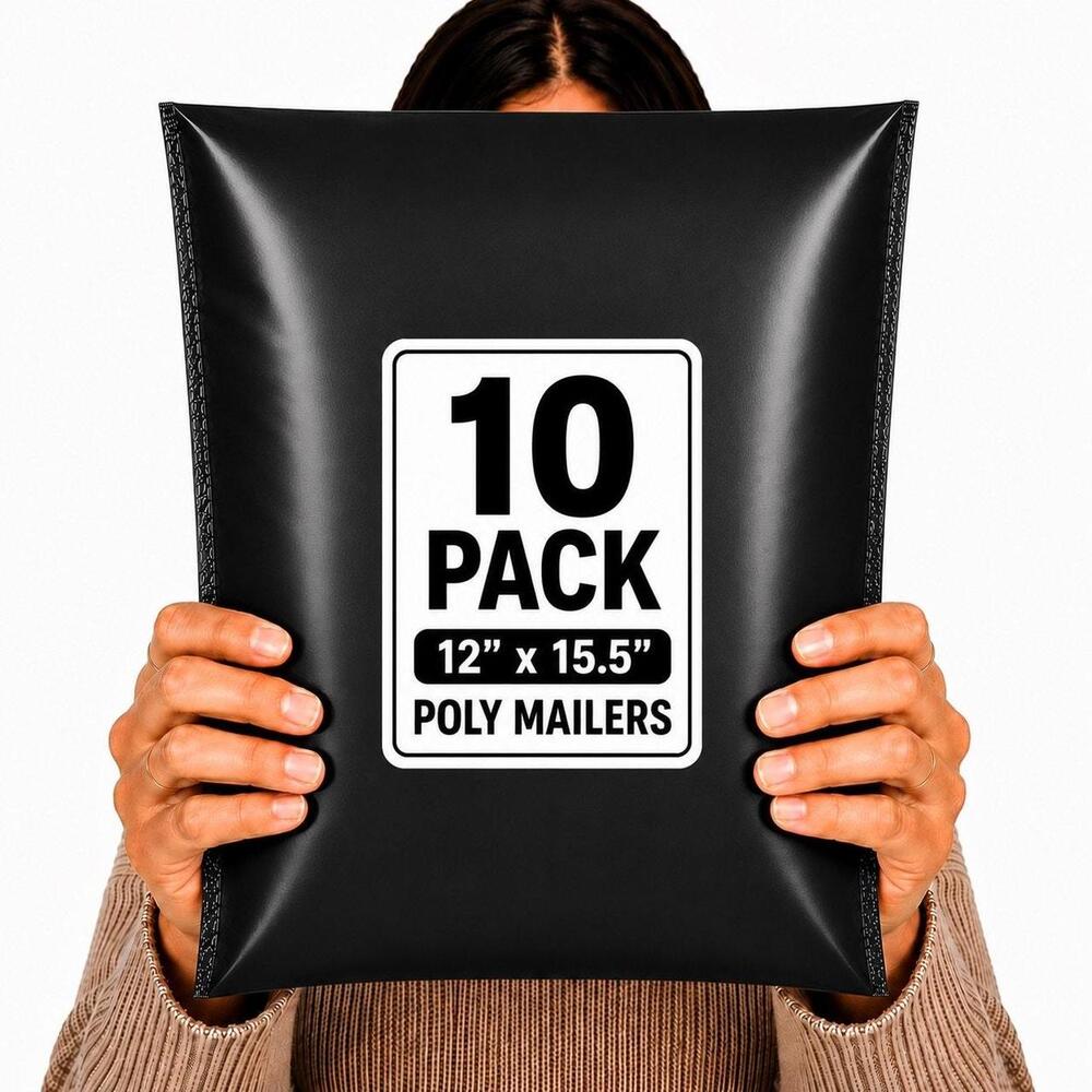 POLYMAILERS BLACK SHIPPING BAGS (10 PACK) 12" X 15.5" SELF SEAL MAILERS